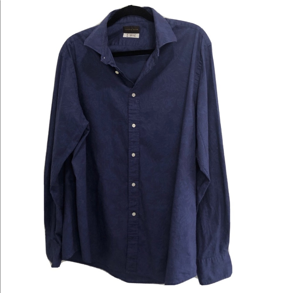 THOMAS DEAN long sleeve shirt button front purple/blue leaf print